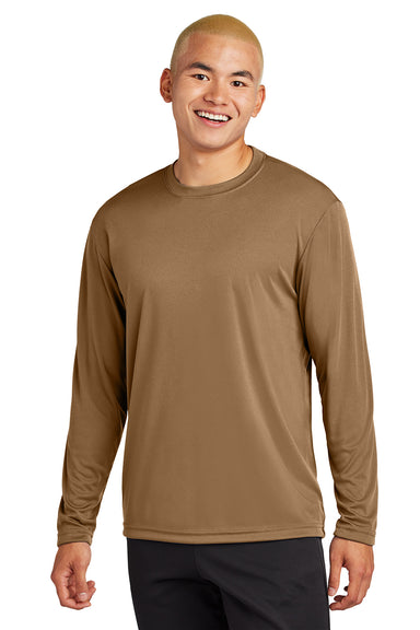 Sport-Tek ST350LS/TST350LS Mens Competitor Moisture Wicking Long Sleeve Crewneck T-Shirt Woodland Brown Model Front