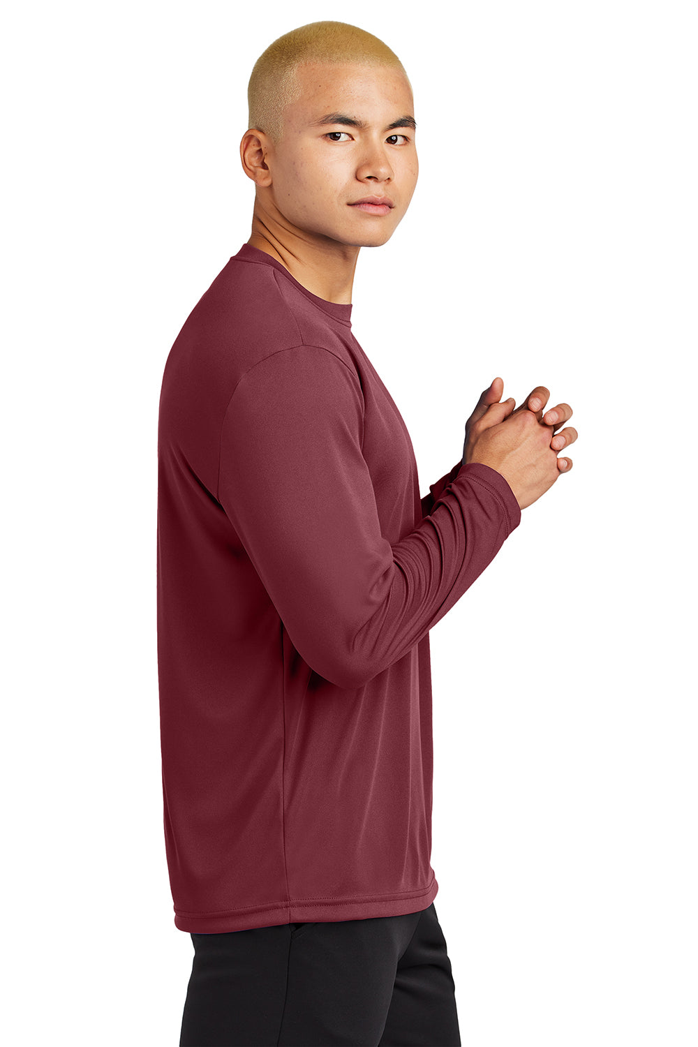 Sport-Tek ST350LS/TST350LS Mens Competitor Moisture Wicking Long Sleeve Crewneck T-Shirt Maroon Model Side