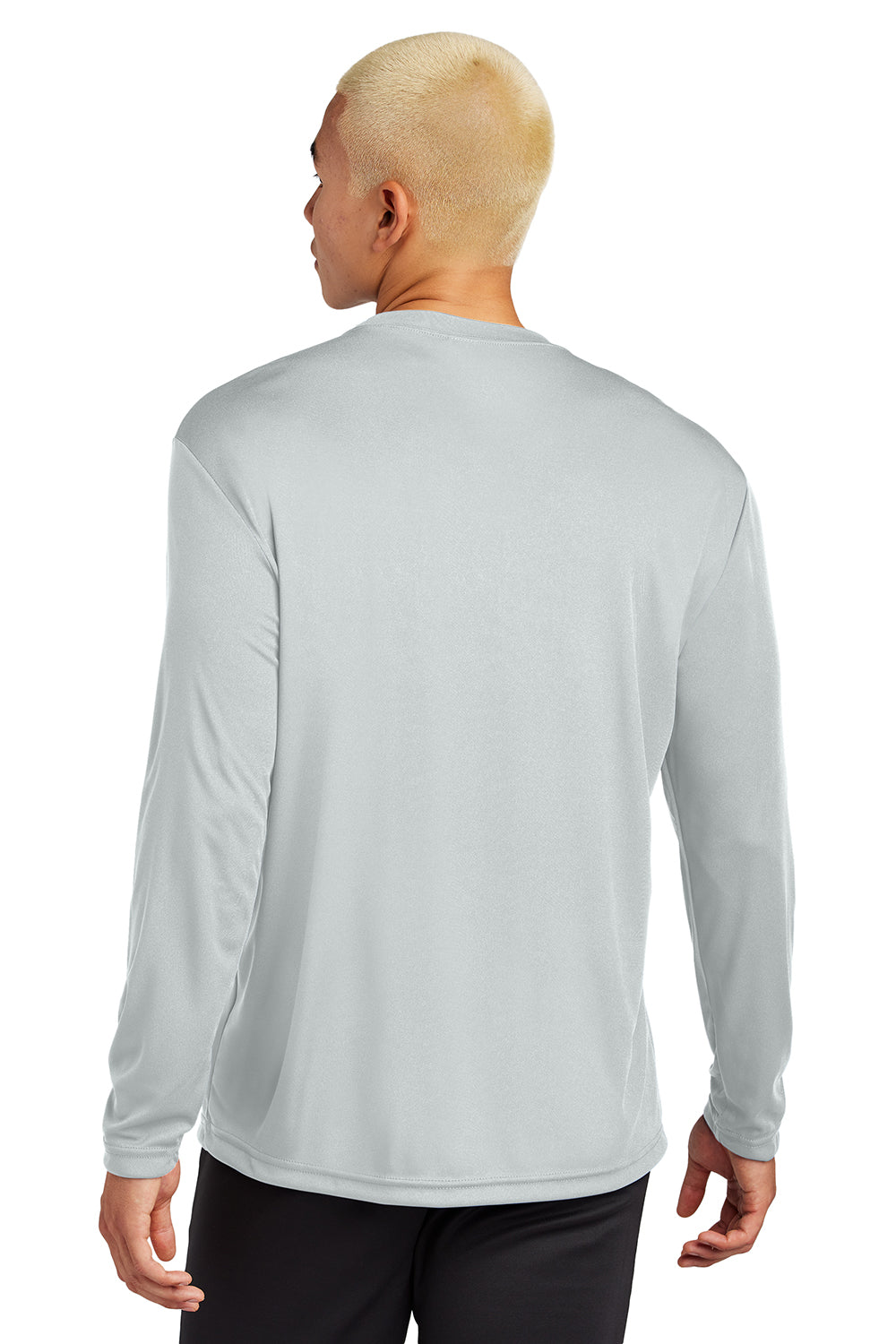 Sport-Tek ST350LS/TST350LS Mens Competitor Moisture Wicking Long Sleeve Crewneck T-Shirt Silver Grey Model Back