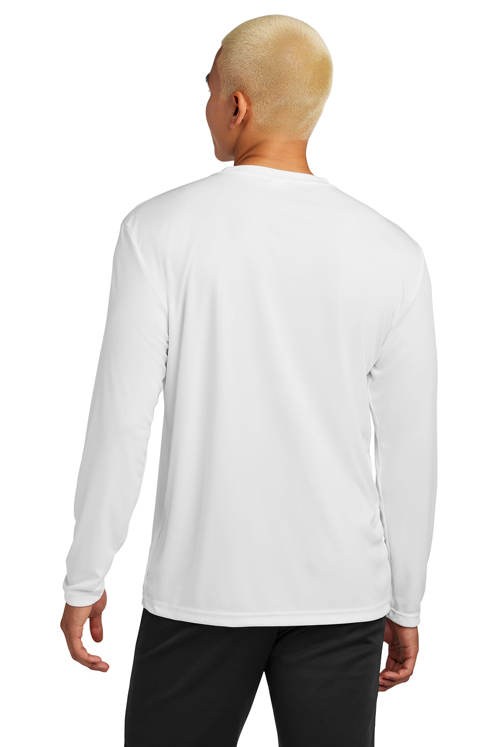 Sport-Tek ST350LS/TST350LS Mens Competitor Moisture Wicking Long Sleeve Crewneck T-Shirt White Model Back