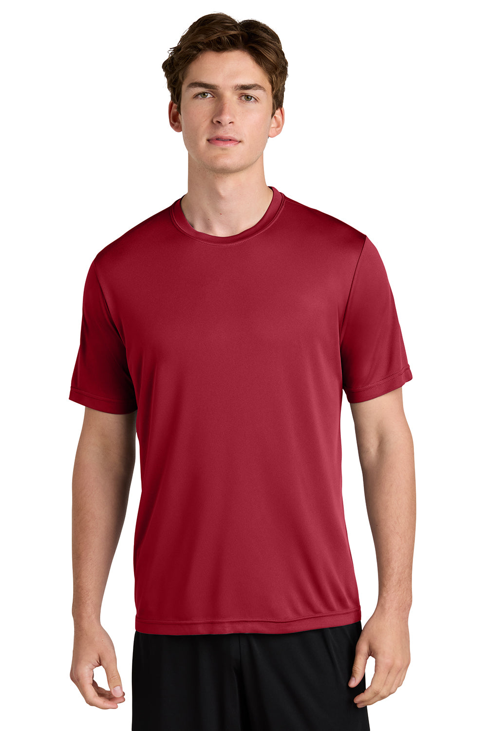 Sport-Tek ST350/TST350 Mens Competitor Moisture Wicking Short Sleeve Crewneck T-Shirt Deep Red Model Front