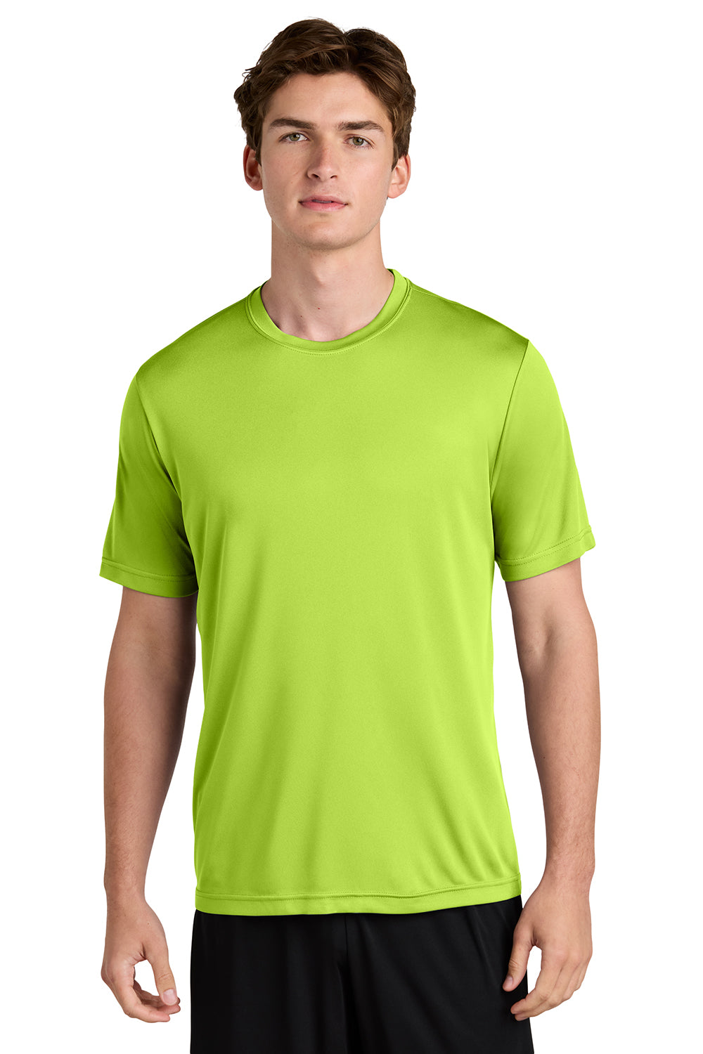 Sport-Tek ST350/TST350 Mens Competitor Moisture Wicking Short Sleeve Crewneck T-Shirt Lime Shock Green Model Front