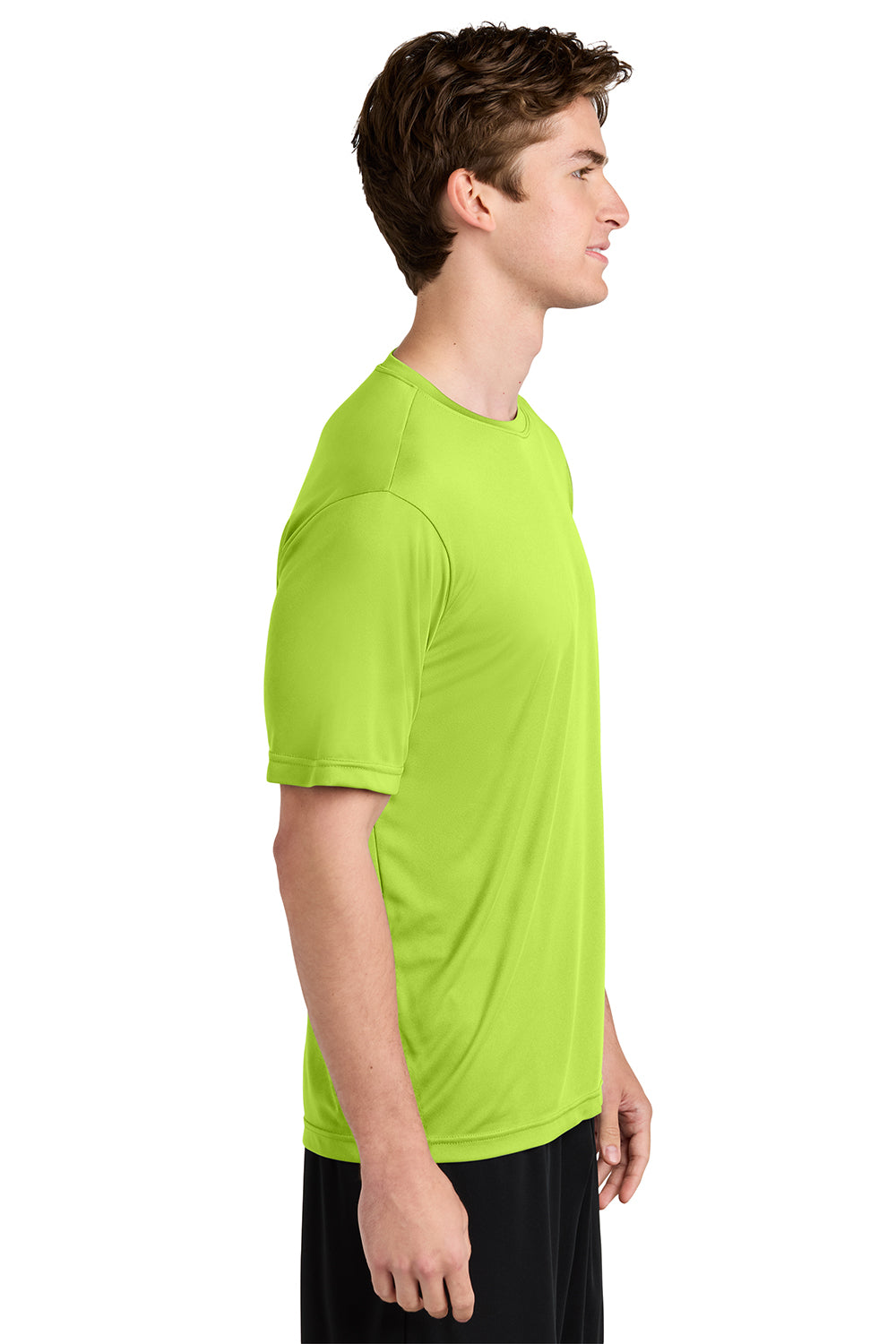 Sport-Tek ST350/TST350 Mens Competitor Moisture Wicking Short Sleeve Crewneck T-Shirt Lime Shock Green Model Side