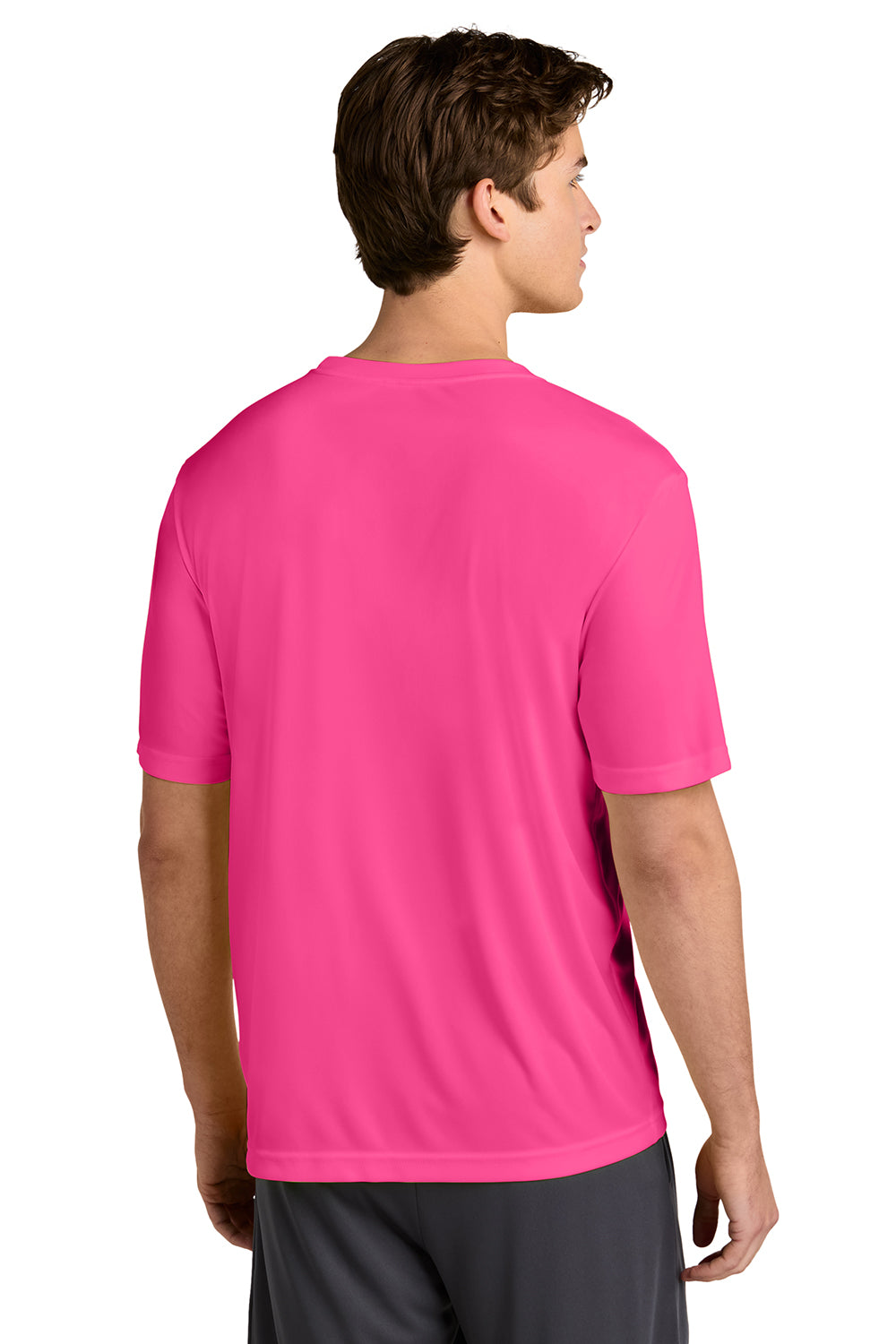 Sport-Tek ST350/TST350 Mens Competitor Moisture Wicking Short Sleeve Crewneck T-Shirt Neon Pink Model Back