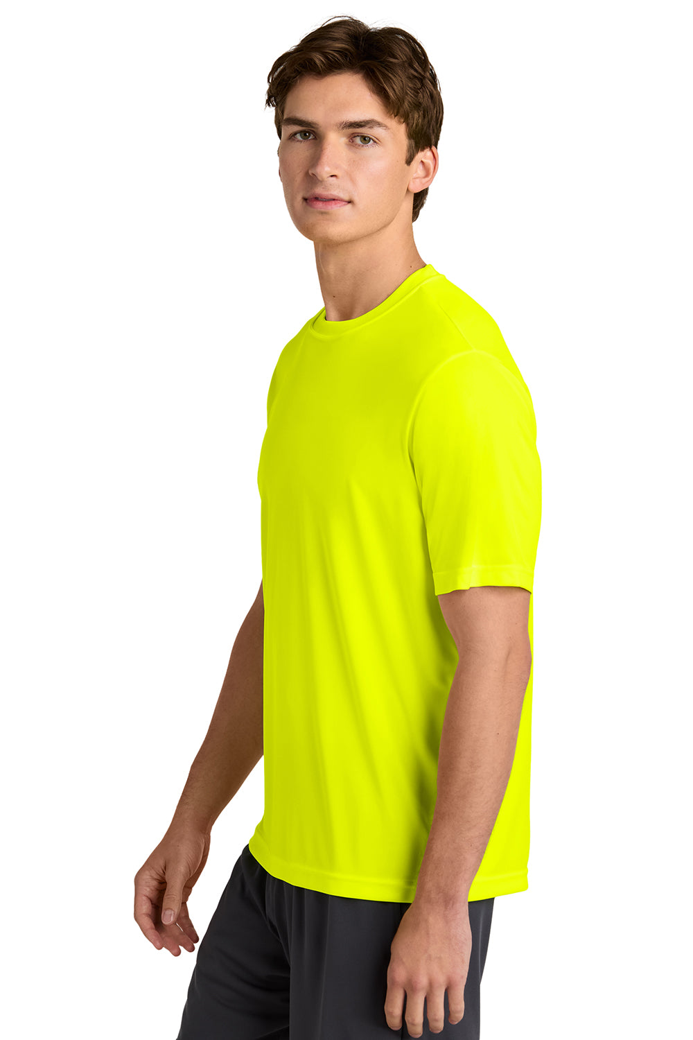 Sport-Tek ST350/TST350 Mens Competitor Moisture Wicking Short Sleeve Crewneck T-Shirt Neon Yellow Model Side