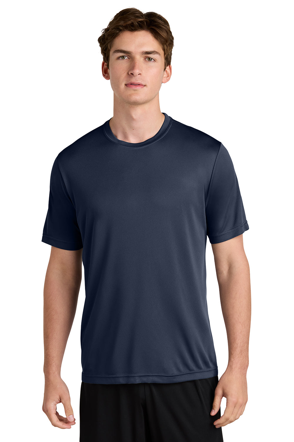 Sport-Tek ST350/TST350 Mens Competitor Moisture Wicking Short Sleeve Crewneck T-Shirt True Navy Blue Model Front