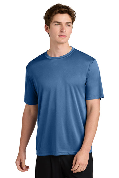 Sport-Tek ST350/TST350 Mens Competitor Moisture Wicking Short Sleeve Crewneck T-Shirt Heather True Royal Blue Model Front