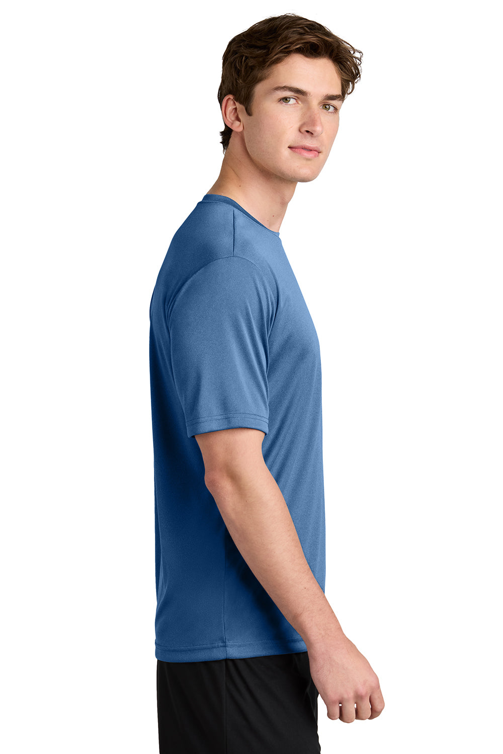 Sport-Tek ST350/TST350 Mens Competitor Moisture Wicking Short Sleeve Crewneck T-Shirt Heather True Royal Blue Model Side