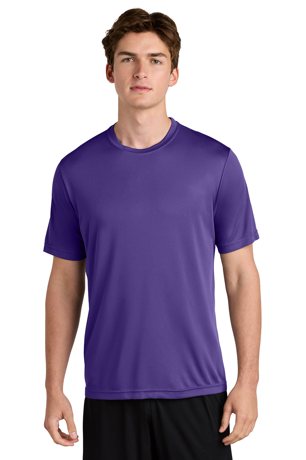 Sport-Tek ST350/TST350 Mens Competitor Moisture Wicking Short Sleeve Crewneck T-Shirt Purple Model Front