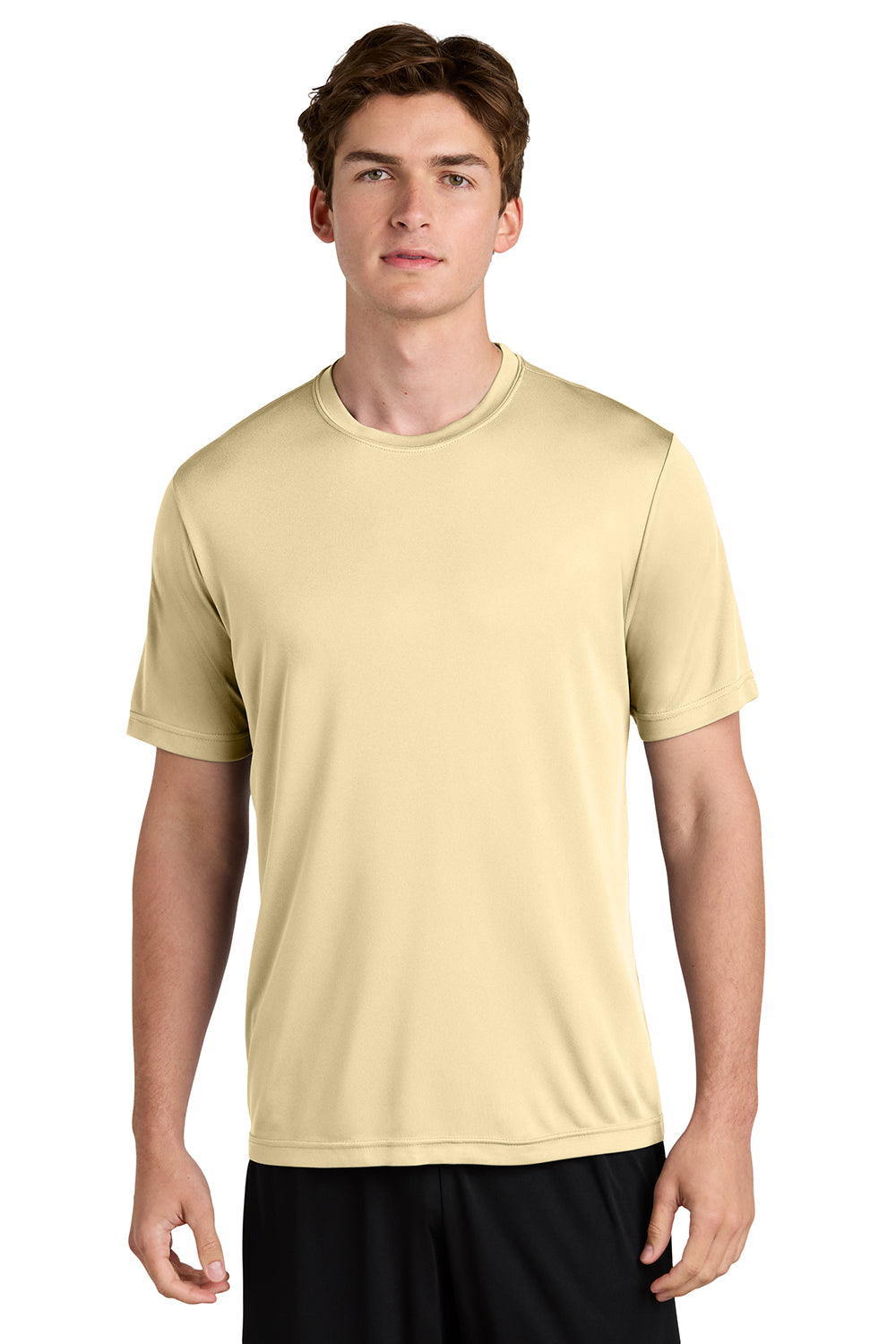 Sport-Tek ST350/TST350 Mens Competitor Moisture Wicking Short Sleeve Crewneck T-Shirt Sand Model Front