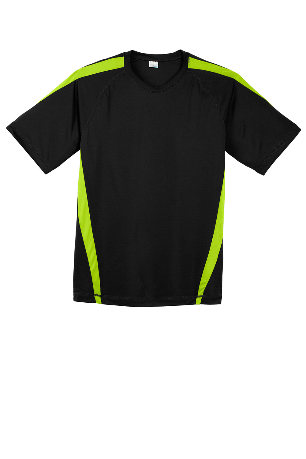 Sport-Tek ST351 Mens Competitor Moisture Wicking Short Sleeve Crewneck T-Shirt Black/Lime Shock Green Flat Front