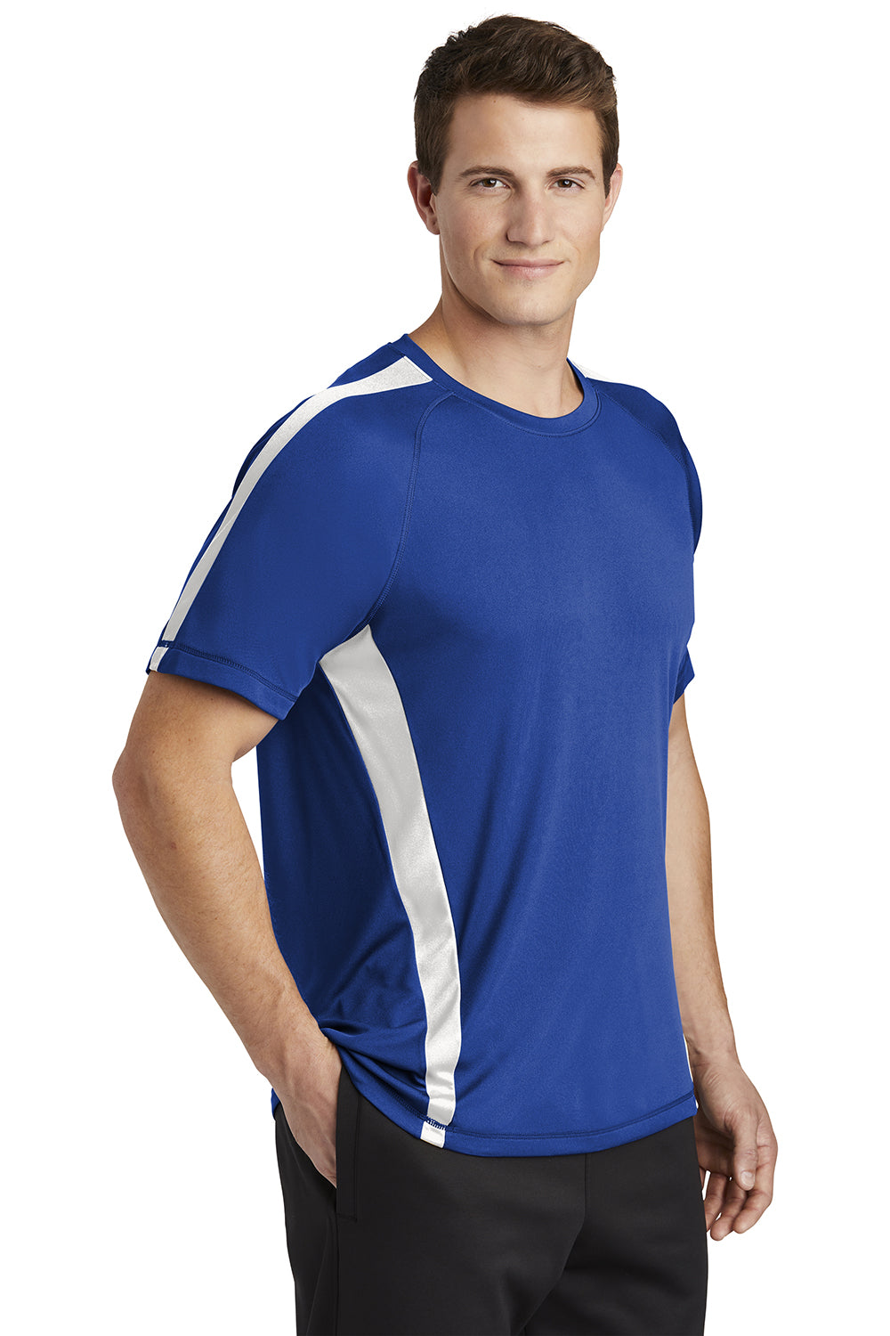 Sport-Tek ST351 Mens Competitor Moisture Wicking Short Sleeve Crewneck T-Shirt True Royal Blue/White Model 3q