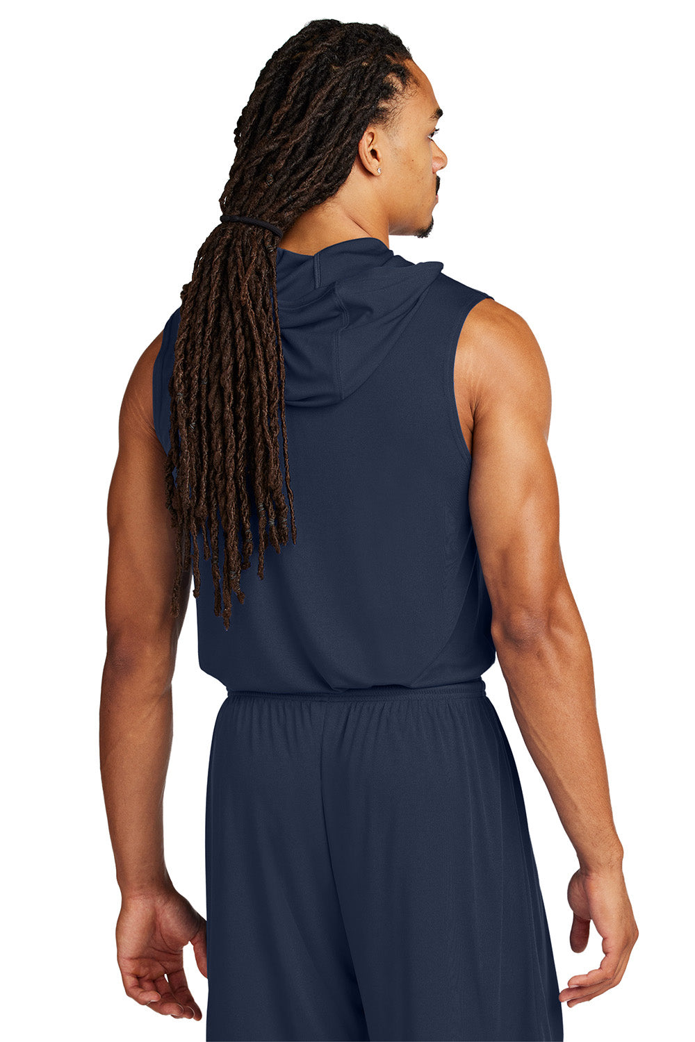 Sport-Tek ST352H Mens Competitor Hooded Tank Top Hoodie True Navy Blue Model Back