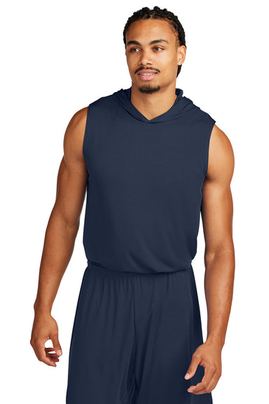 Sport-Tek ST352H Mens Competitor Hooded Tank Top Hoodie True Navy Blue Model Front