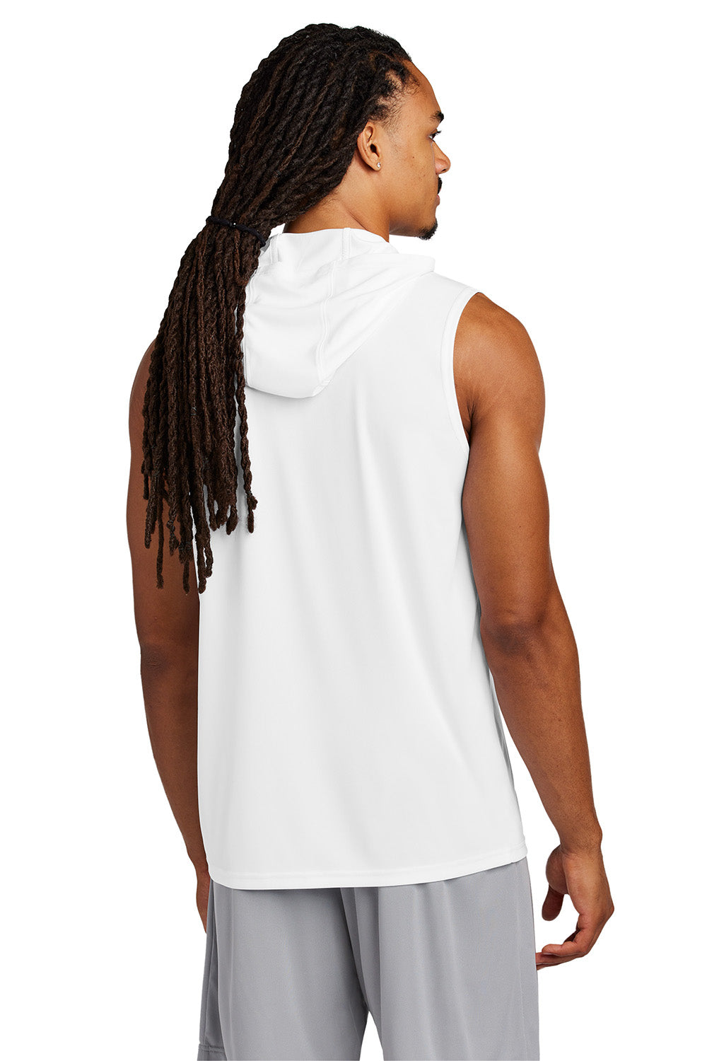 Sport-Tek ST352H Mens Competitor Hooded Tank Top Hoodie White Model Back