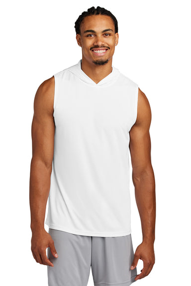 Sport-Tek ST352H Mens Competitor Hooded Tank Top Hoodie White Model Front