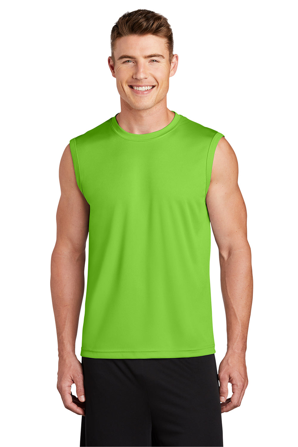 Sport-Tek ST352 Mens Competitor Moisture Wicking Tank Top Lime Shock Green Model Front