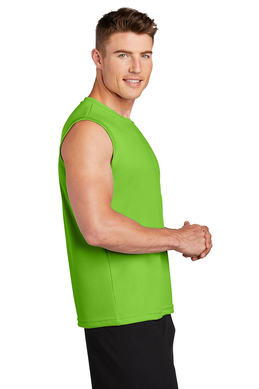 Sport-Tek ST352 Mens Competitor Moisture Wicking Tank Top Lime Shock Green Model Side