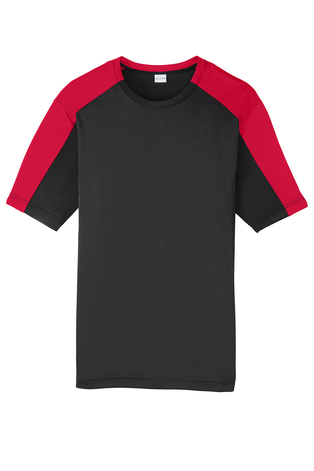 Sport-Tek ST354 Mens Competitor Moisture Wicking Short Sleeve Crewneck T-Shirt Black/True Red Flat Front