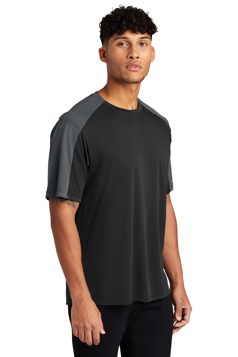 Sport-Tek ST354 Mens Competitor Moisture Wicking Short Sleeve Crewneck T-Shirt Black/Iron Grey Model 3q