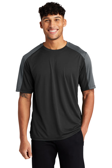 Sport-Tek ST354 Mens Competitor Moisture Wicking Short Sleeve Crewneck T-Shirt Black/Iron Grey Model Front