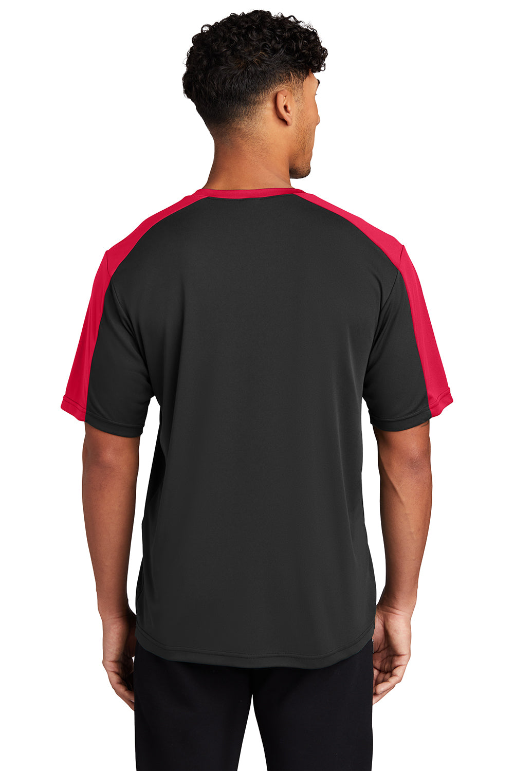 Sport-Tek ST354 Mens Competitor Moisture Wicking Short Sleeve Crewneck T-Shirt Black/True Red Model Back