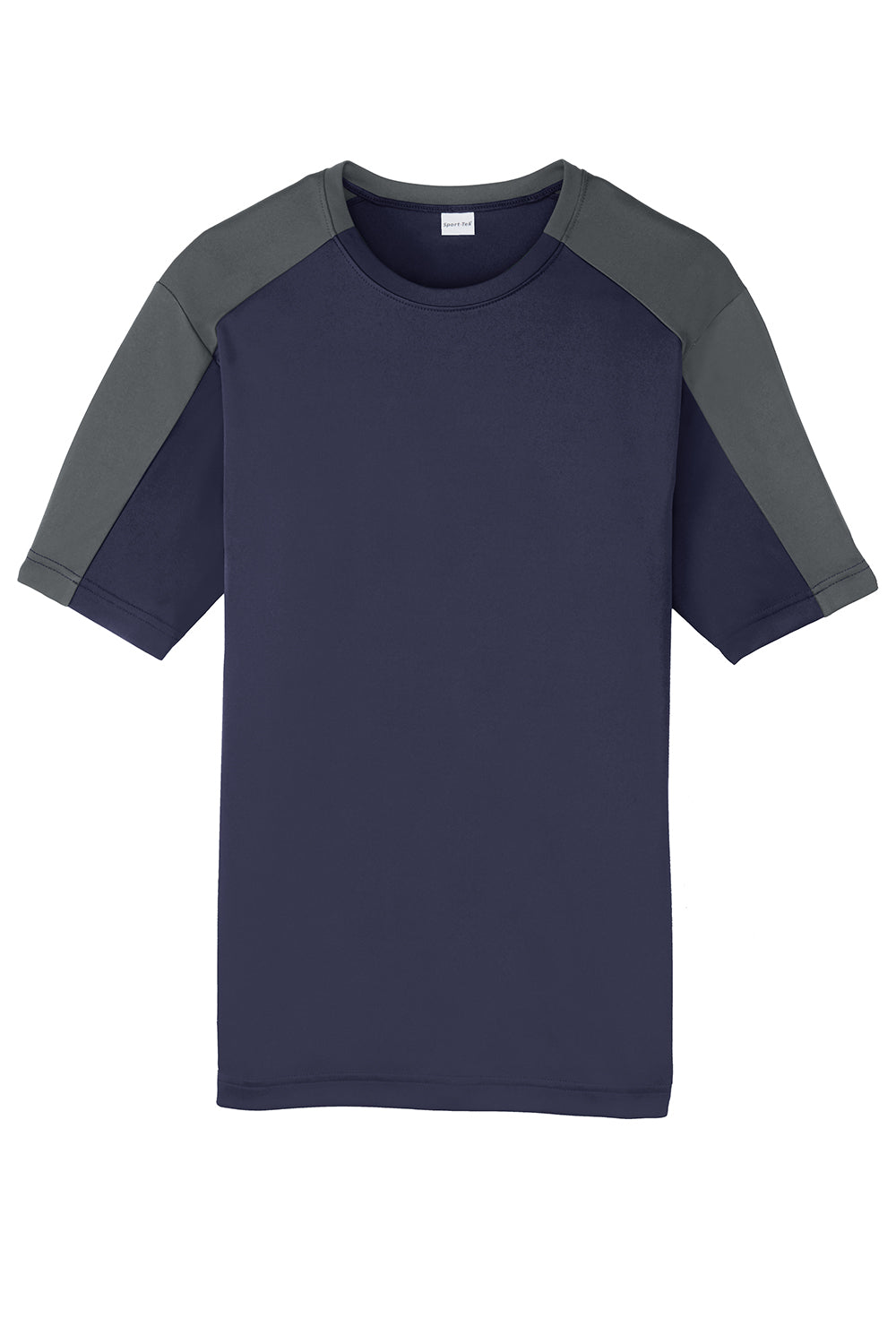 Sport-Tek ST354 Mens Competitor Moisture Wicking Short Sleeve Crewneck T-Shirt True Navy Blue/Iron Grey Flat Front