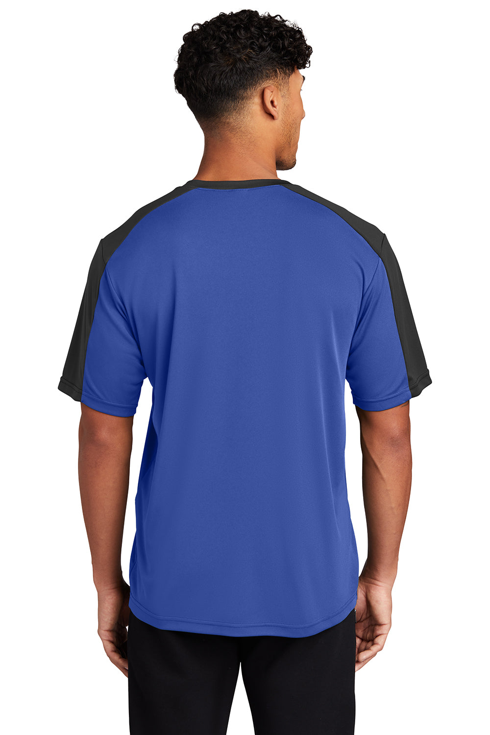 Sport-Tek ST354 Mens Competitor Moisture Wicking Short Sleeve Crewneck T-Shirt True Royal Blue/Black Model Back