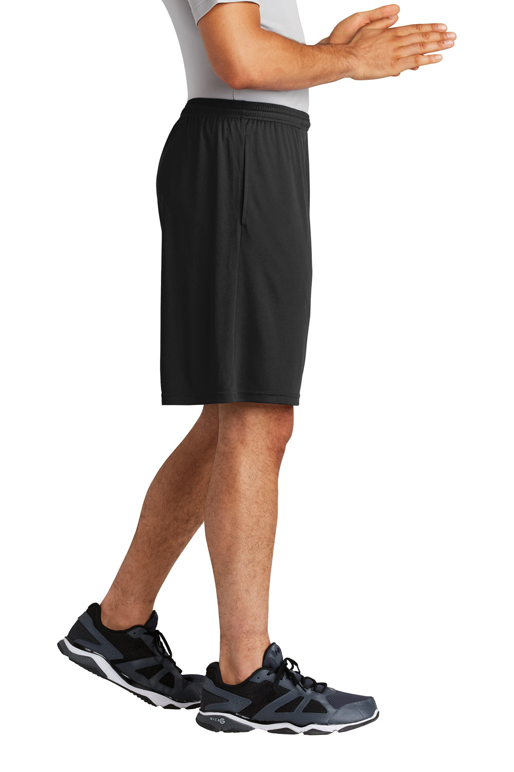 Sport-Tek ST355P Mens Competitor Moisture Wicking Shorts w/ Pockets Black Model Side