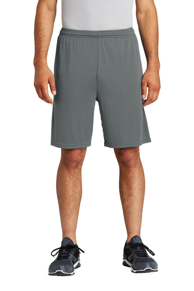 Sport-Tek ST355P Mens Competitor Moisture Wicking Shorts w/ Pockets Iron Grey Model Front