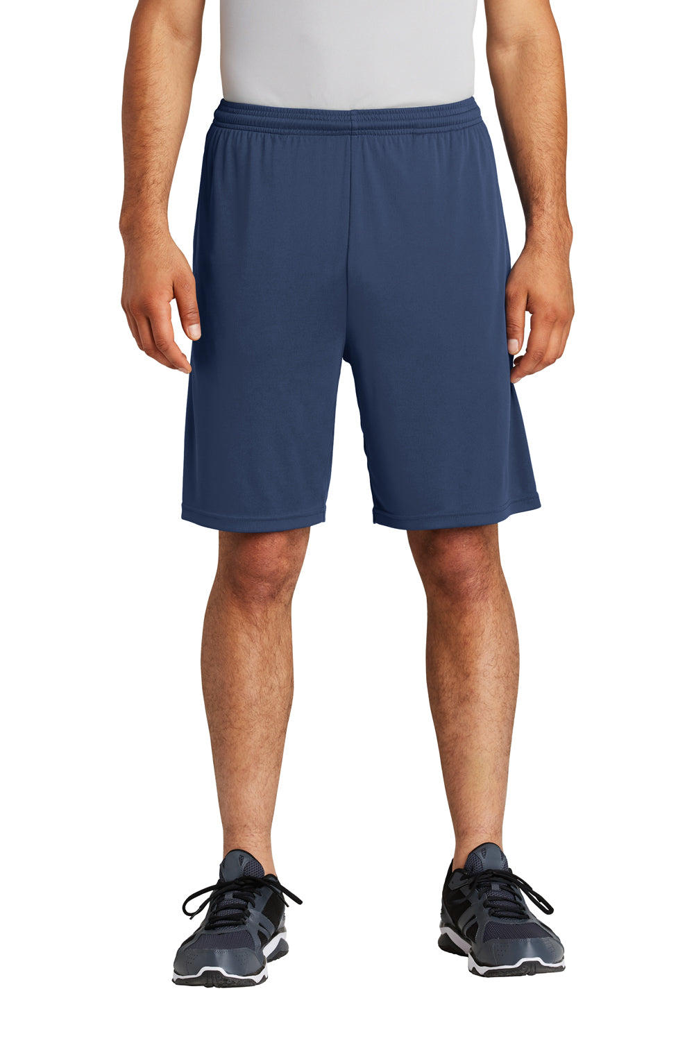 Sport-Tek ST355P Mens Competitor Moisture Wicking Shorts w/ Pockets True Navy Blue Model Front