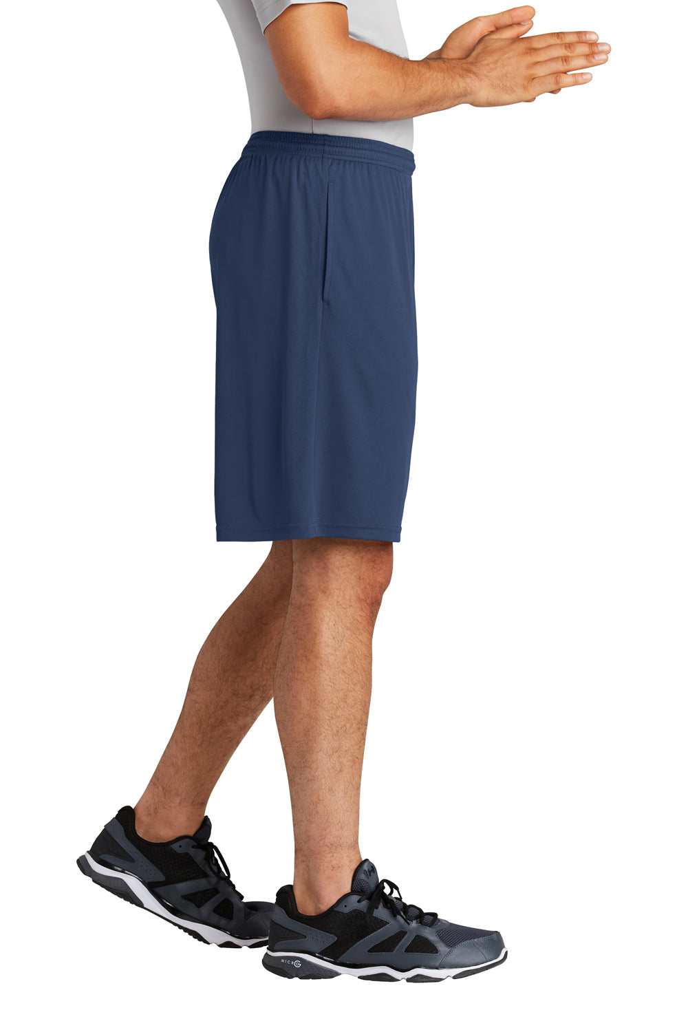 Sport-Tek ST355P Mens Competitor Moisture Wicking Shorts w/ Pockets True Navy Blue Model Side