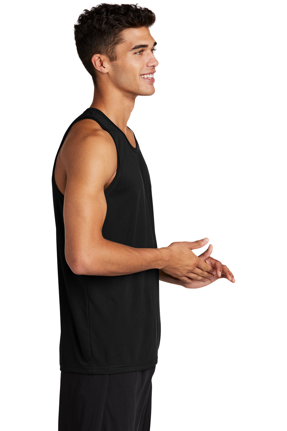 Sport-Tek ST356 Mens Competitor Moisture Wicking Tank Top Black Model Side