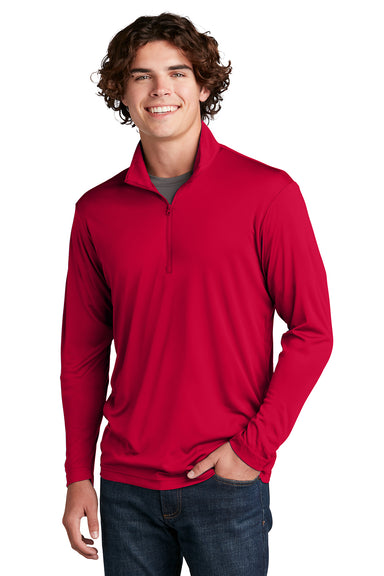 Sport-Tek ST357 Mens Competitor Moisture Wicking 1/4 Zip Sweatshirt Deep Red Model Front