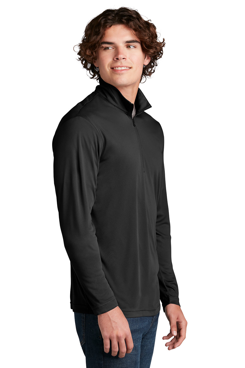 Sport-Tek ST357 Mens Competitor Moisture Wicking 1/4 Zip Sweatshirt Black Model Side