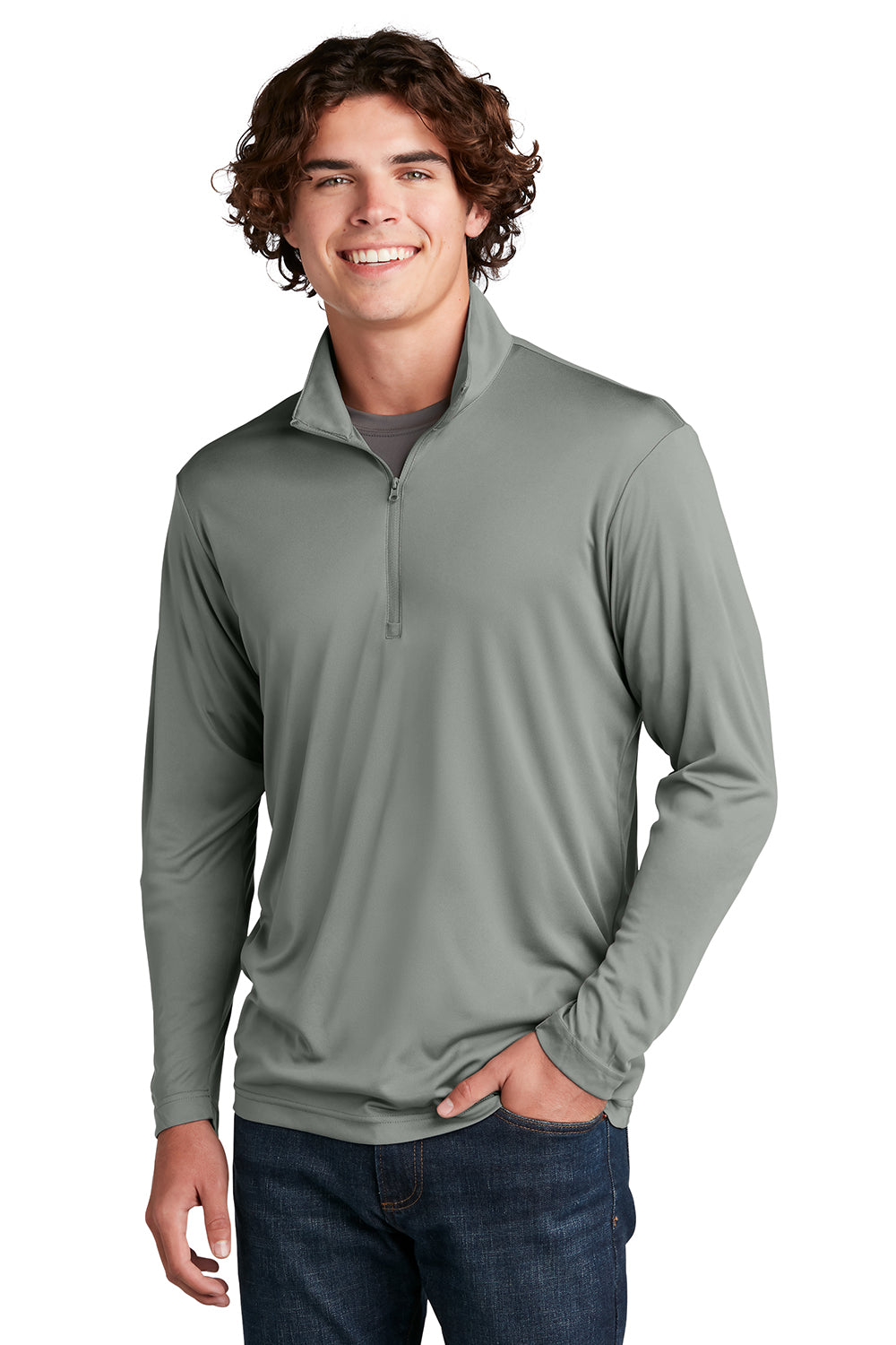 Sport-Tek ST357 Mens Competitor Moisture Wicking 1/4 Zip Sweatshirt Concrete Grey Model Front