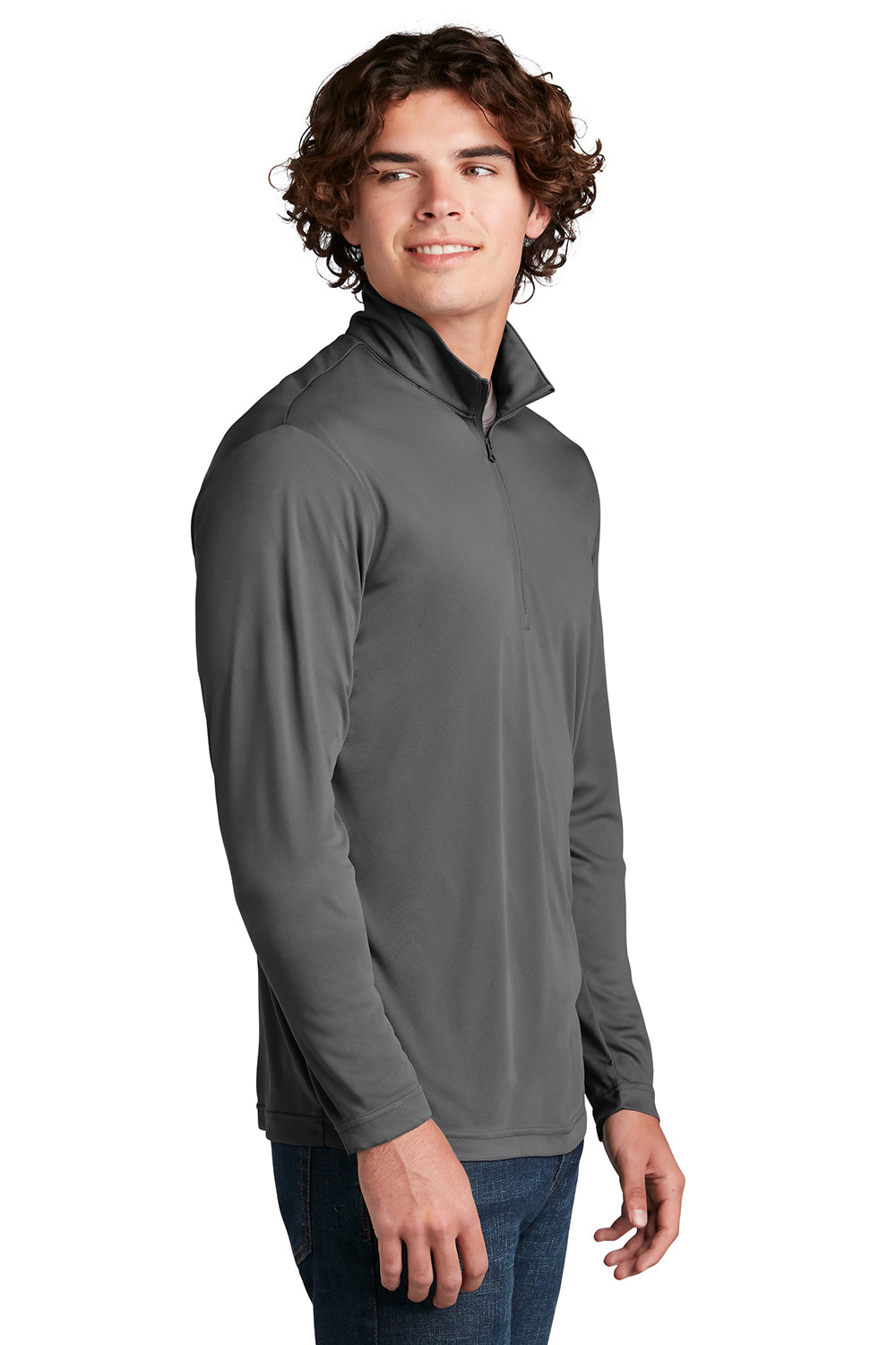 Sport-Tek ST357 Mens Competitor Moisture Wicking 1/4 Zip Sweatshirt Iron Grey Model Side