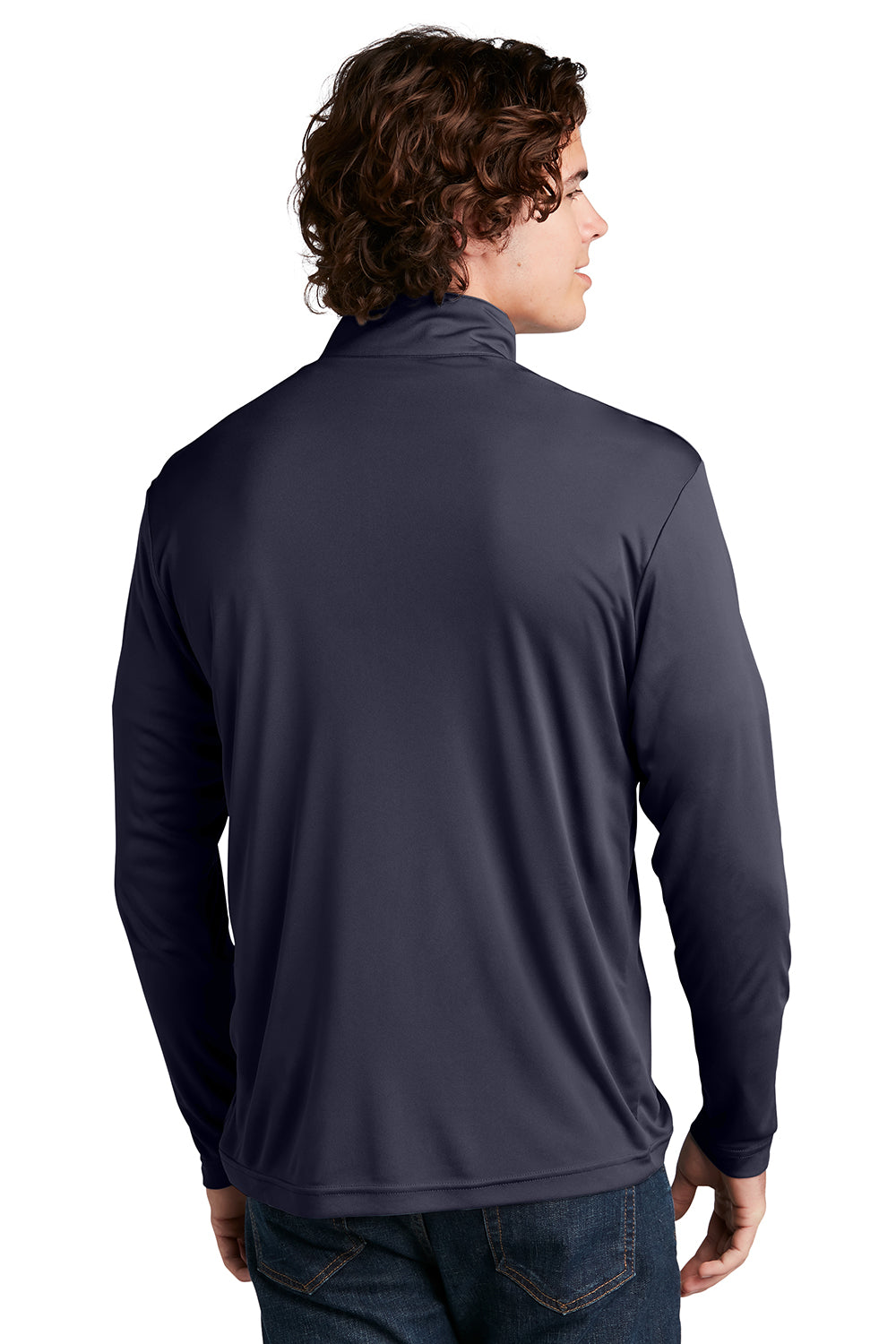 Sport-Tek ST357 Mens Competitor Moisture Wicking 1/4 Zip Sweatshirt True Navy Blue Model Back