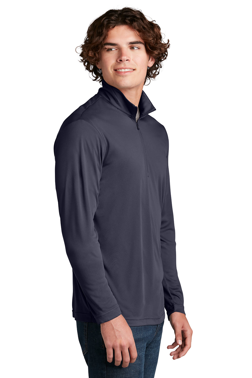 Sport-Tek ST357 Mens Competitor Moisture Wicking 1/4 Zip Sweatshirt True Navy Blue Model Side