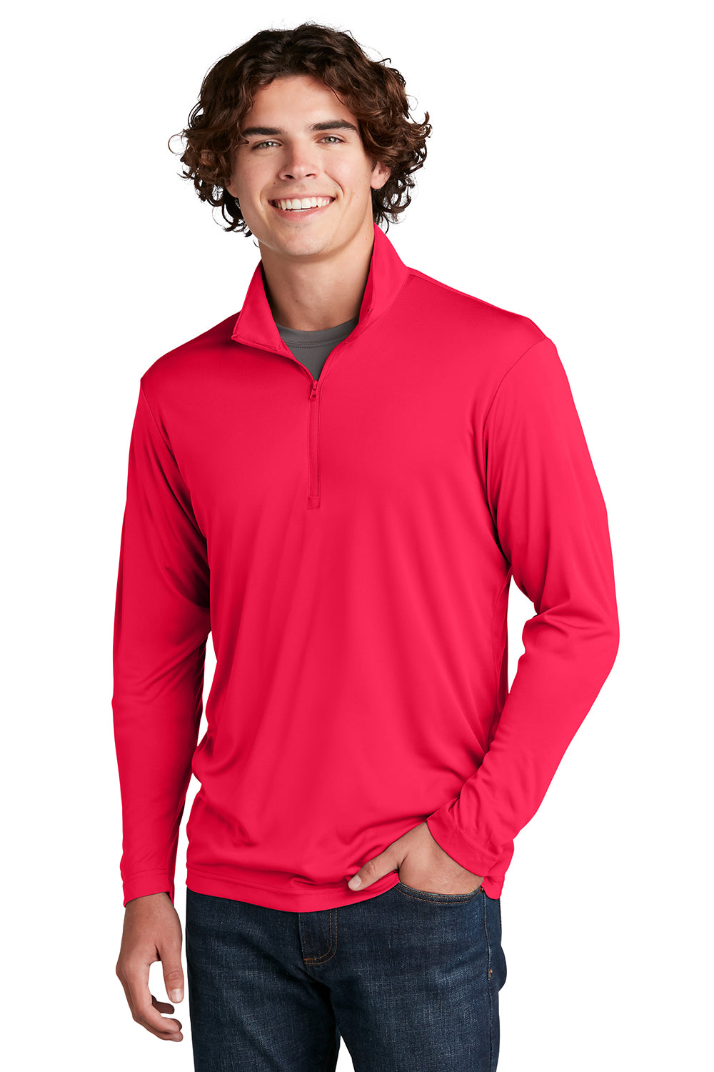 Sport-Tek ST357 Mens Competitor Moisture Wicking 1/4 Zip Sweatshirt True Red Model Front