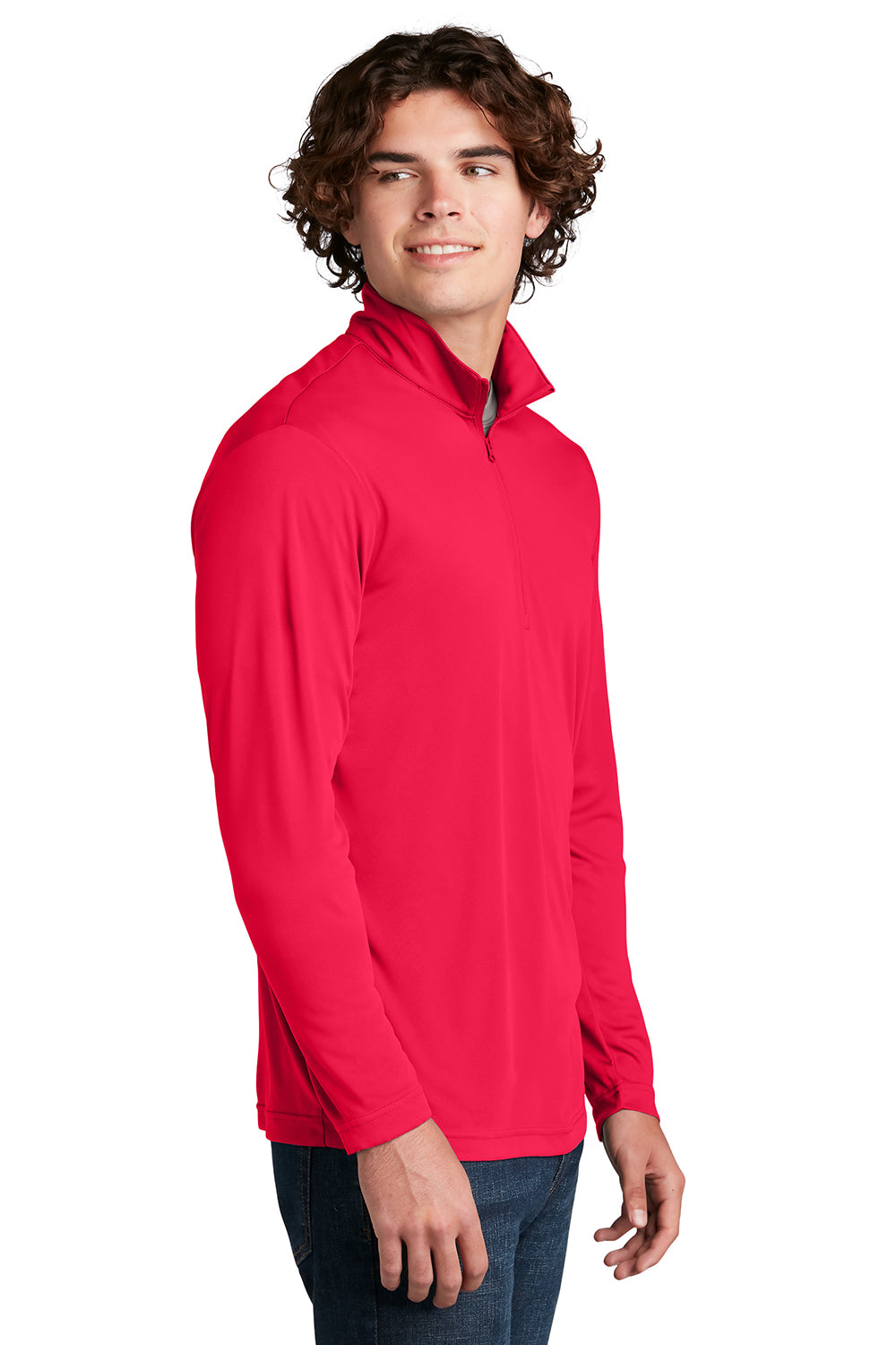 Sport-Tek ST357 Mens Competitor Moisture Wicking 1/4 Zip Sweatshirt True Red Model Side