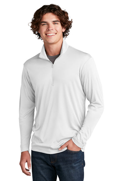 Sport-Tek ST357 Mens Competitor Moisture Wicking 1/4 Zip Sweatshirt White Model Front