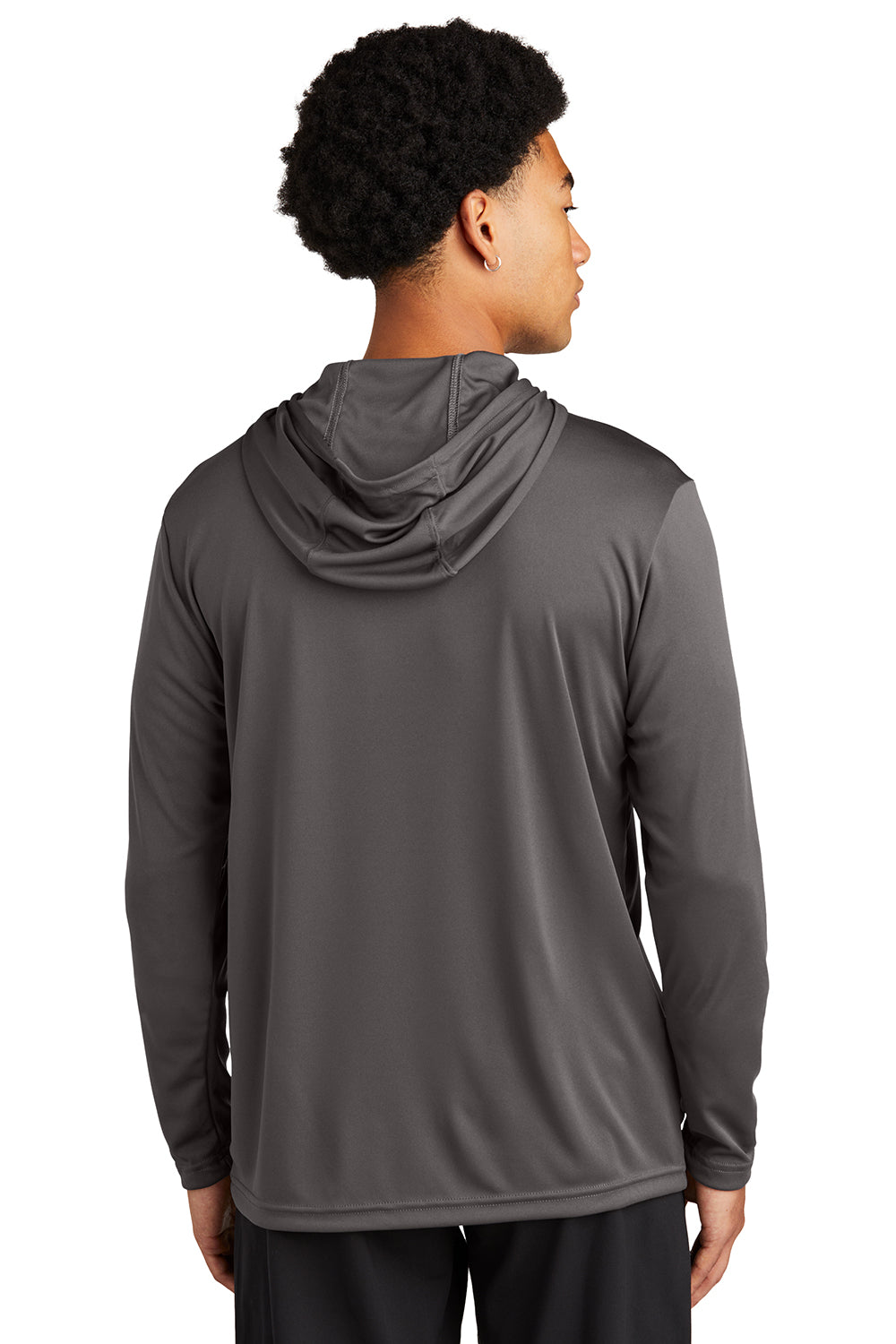 Sport-Tek ST358 Mens Competitor Moisture Wicking Long Sleeve Hooded T-Shirt Hoodie Iron Grey Model Back