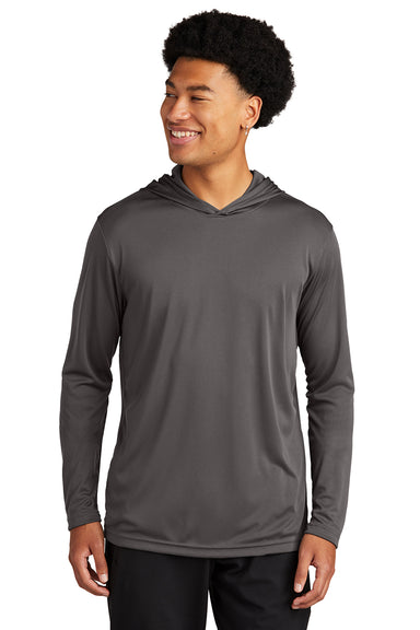 Sport-Tek ST358 Mens Competitor Moisture Wicking Long Sleeve Hooded T-Shirt Hoodie Iron Grey Model Front