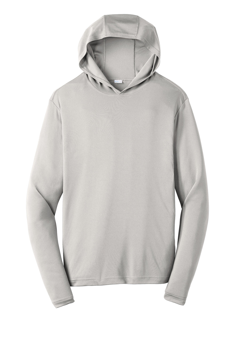 Sport-Tek ST358 Mens Competitor Moisture Wicking Long Sleeve Hooded T-Shirt Hoodie Silver Grey Flat Front