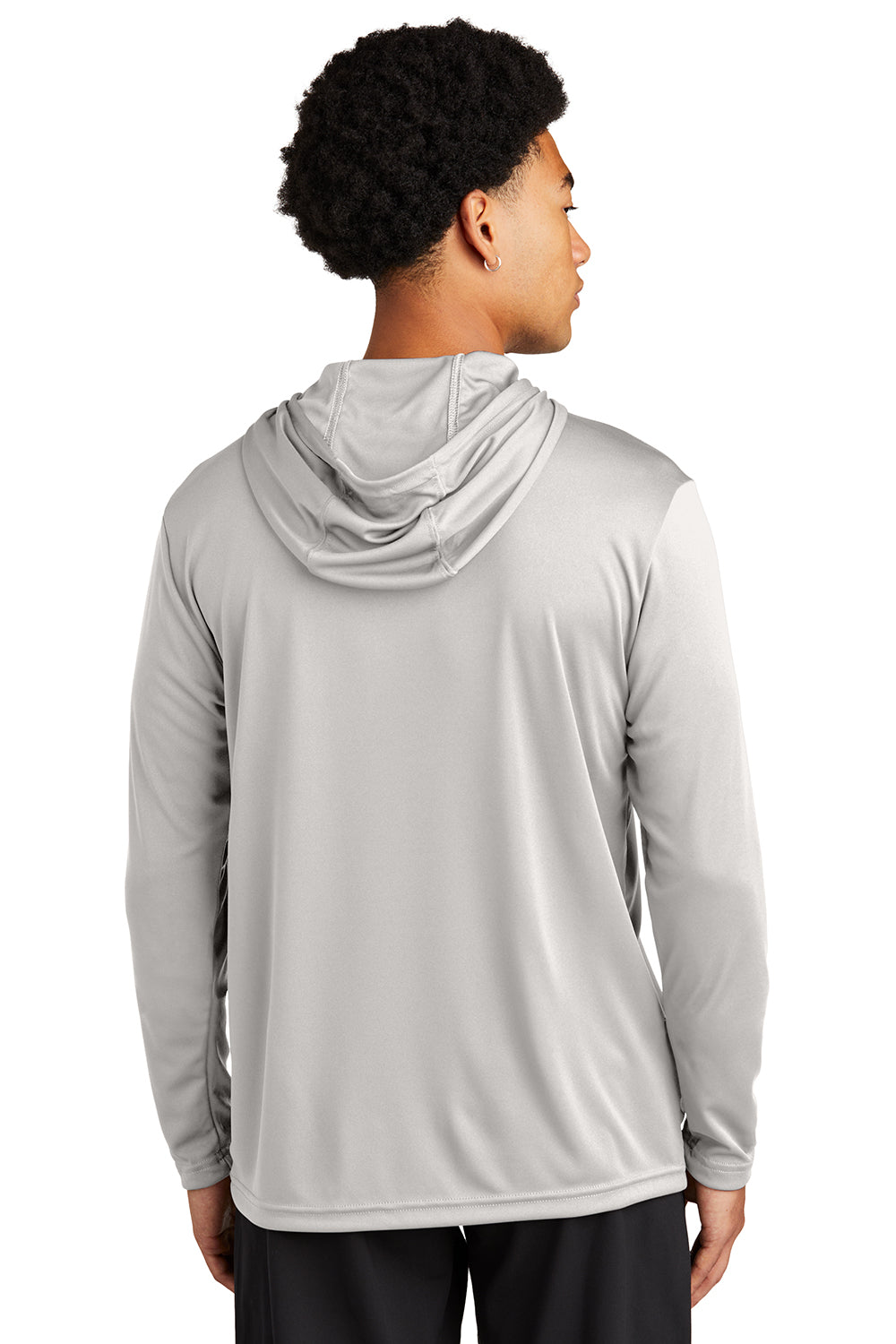 Sport-Tek ST358 Mens Competitor Moisture Wicking Long Sleeve Hooded T-Shirt Hoodie Silver Grey Model Back