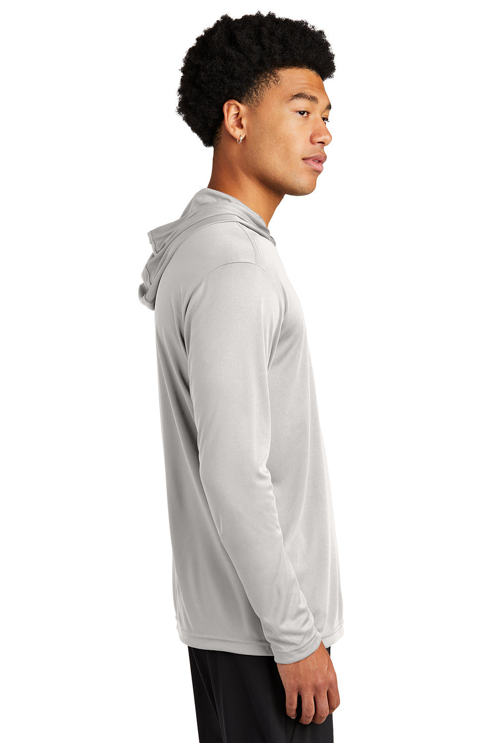 Sport-Tek ST358 Mens Competitor Moisture Wicking Long Sleeve Hooded T-Shirt Hoodie Silver Grey Model Side