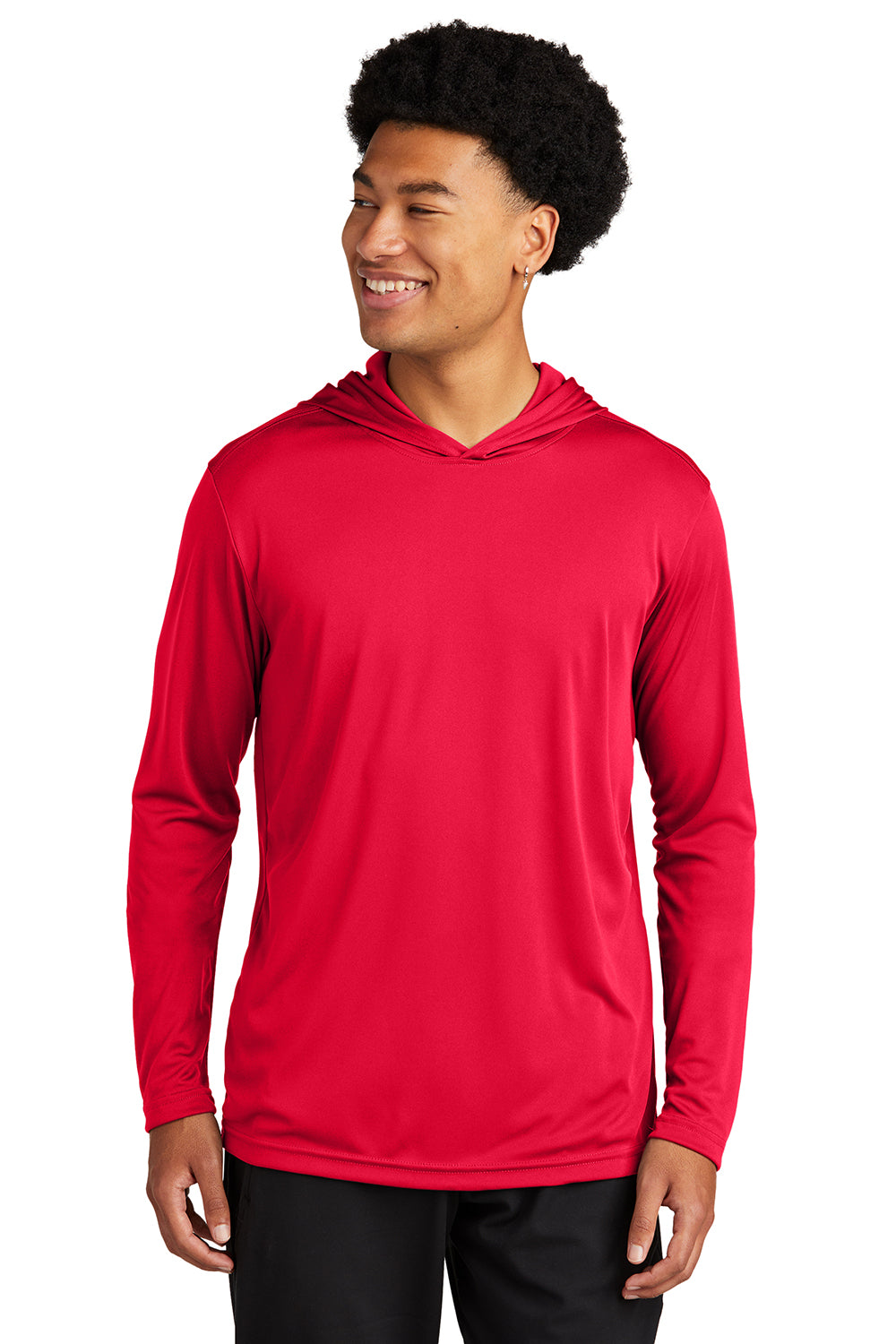 Sport-Tek ST358 Mens Competitor Moisture Wicking Long Sleeve Hooded T-Shirt Hoodie True Red Model Front