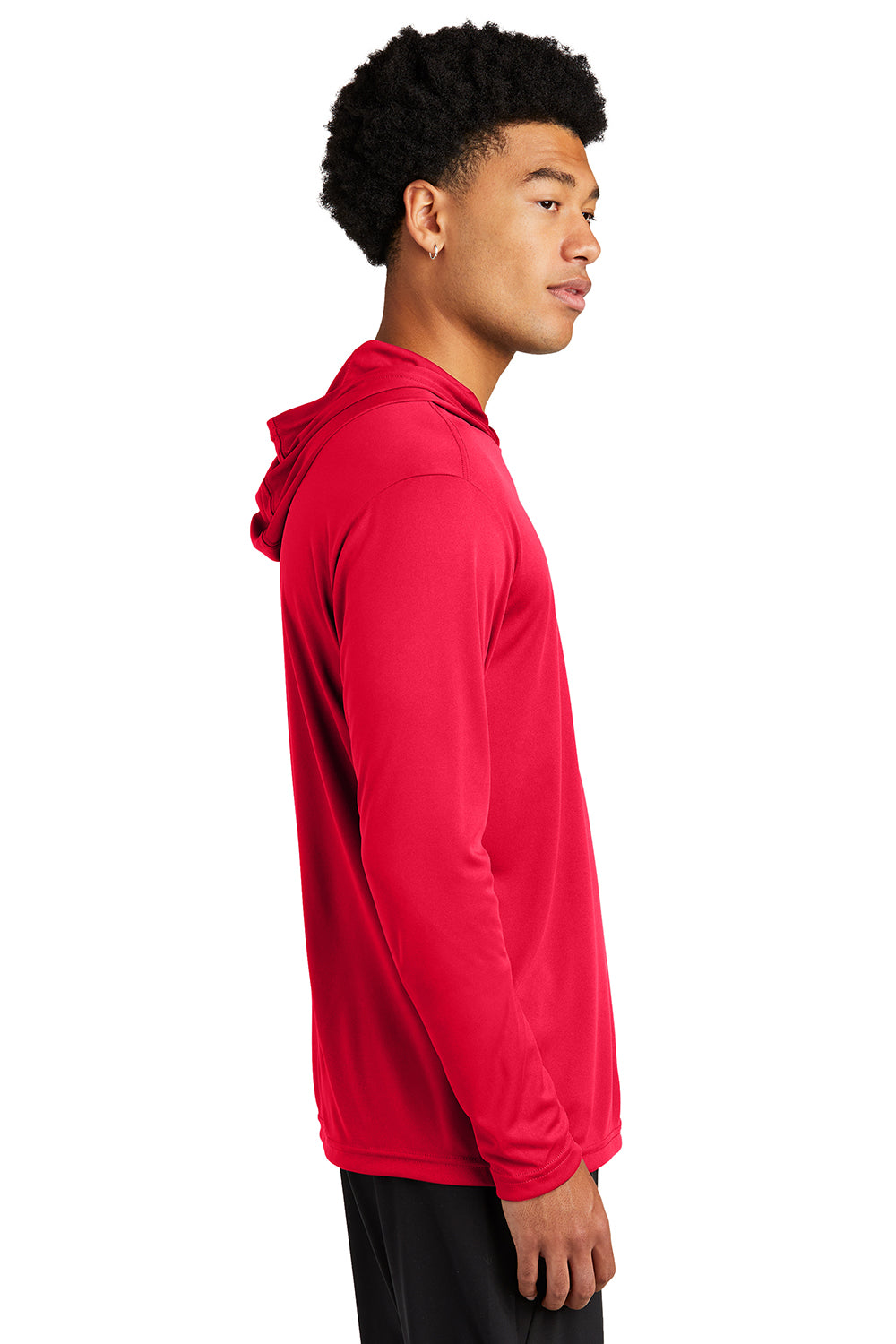 Sport-Tek ST358 Mens Competitor Moisture Wicking Long Sleeve Hooded T-Shirt Hoodie True Red Model Side