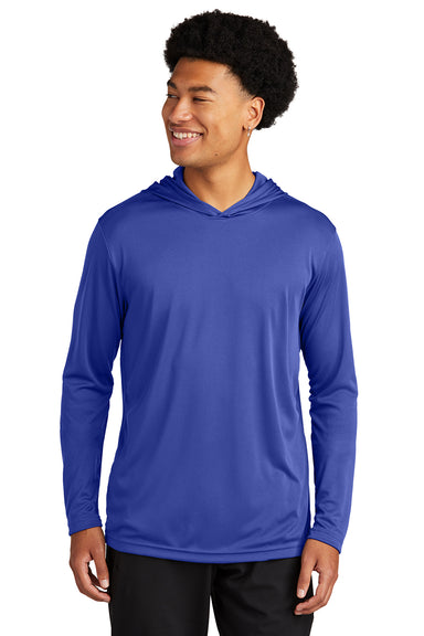 Sport-Tek ST358 Mens Competitor Moisture Wicking Long Sleeve Hooded T-Shirt Hoodie True Royal Blue Model Front